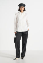 Hope - Pleated Tuxedo Cotton Shirt with Cinch Back – White