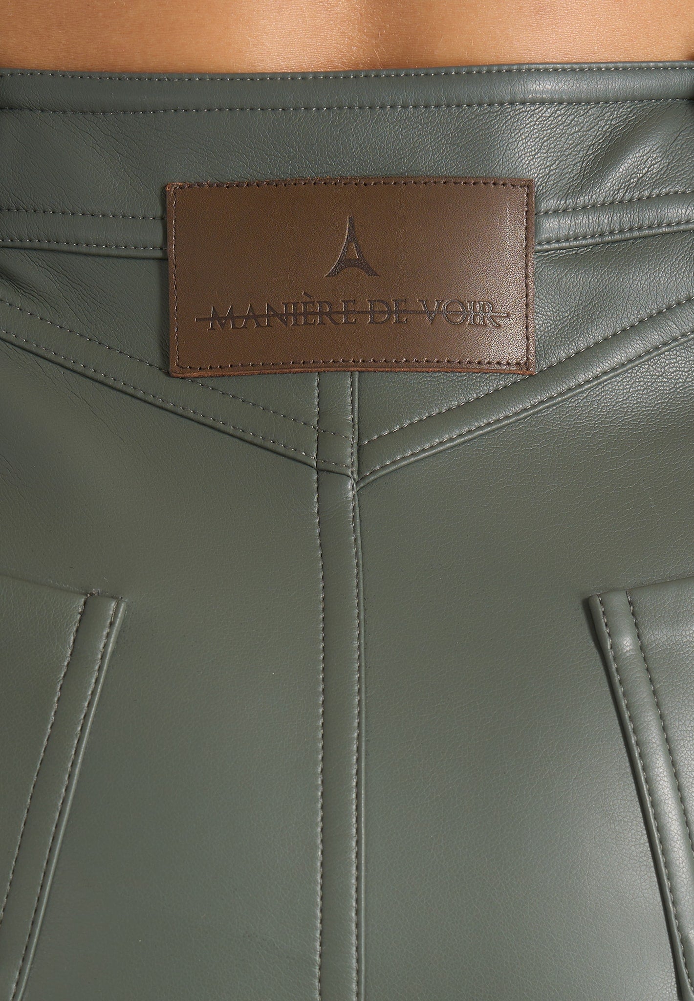 Ambre - Leather Lace Up Flared Trousers - Olive