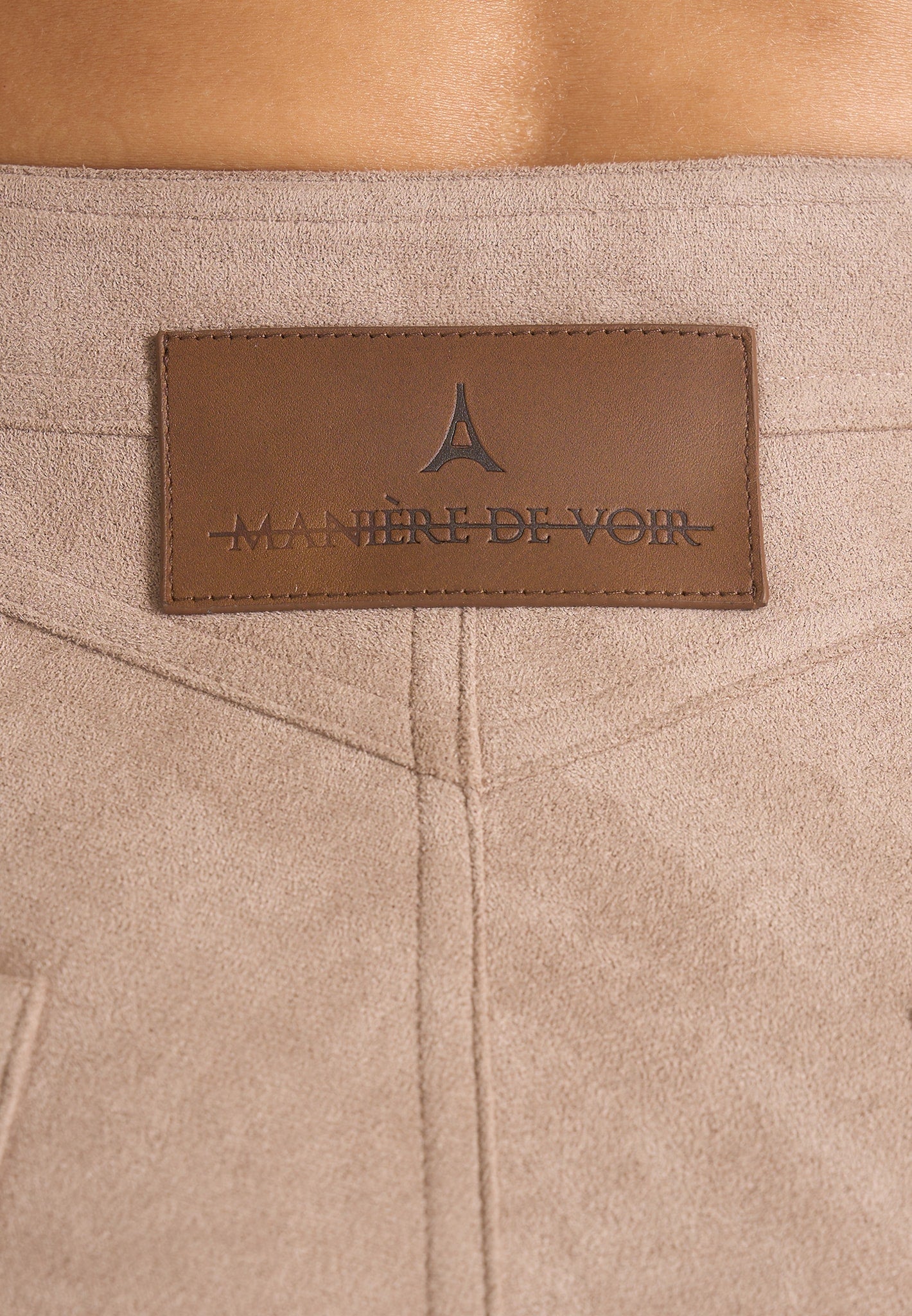 Ambre - Suede Lace Up Flared Trousers - Taupe