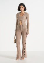 Ambre - Suede Lace Up Flared Trousers - Taupe
