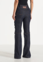 Ambre - Denim Lace Up Flared Jeans - Indigo