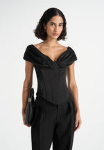 Ursula - Off-Shoulder Pleated Corset Top – Black