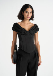 Ursula - Off-Shoulder Pleated Corset Top - Black