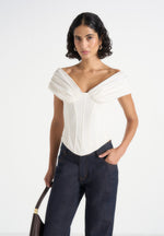 Ursula - Off-Shoulder Pleated Cotton Corset Top – White