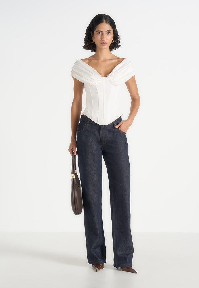 Ursula - Off-Shoulder Pleated Cotton Corset Top – White
