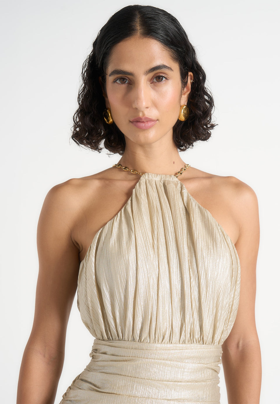 Fabienne - Ruched Halterneck Maxi Dress - Champagne