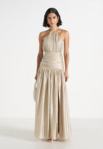 Fabienne - Ruched Halterneck Maxi Dress - Champagne