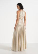 Fabienne - Ruched Halterneck Maxi Dress - Champagne