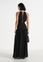 Fabienne - Metallic Ruched Halterneck Maxi Dress – Black
