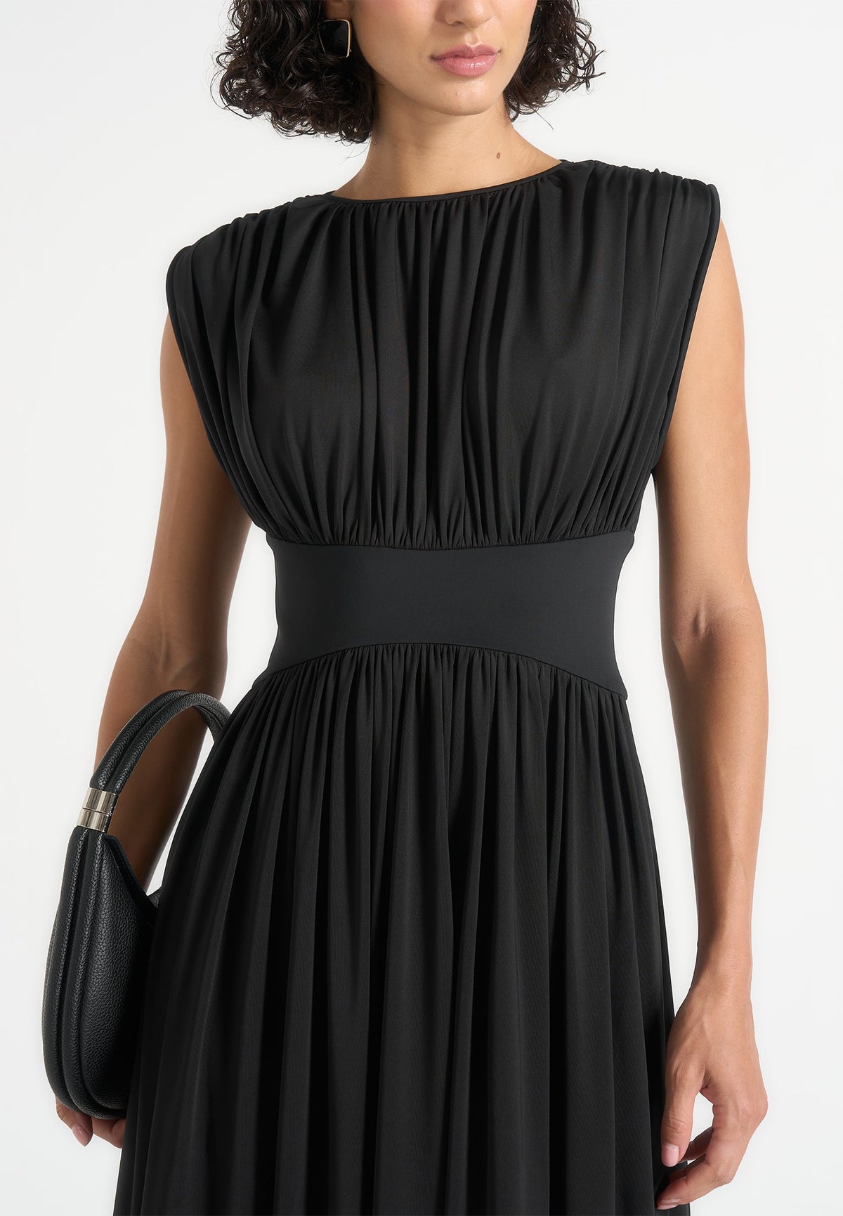 Ivana - Corset Maxi Dress with Detachable Sleeves - Black