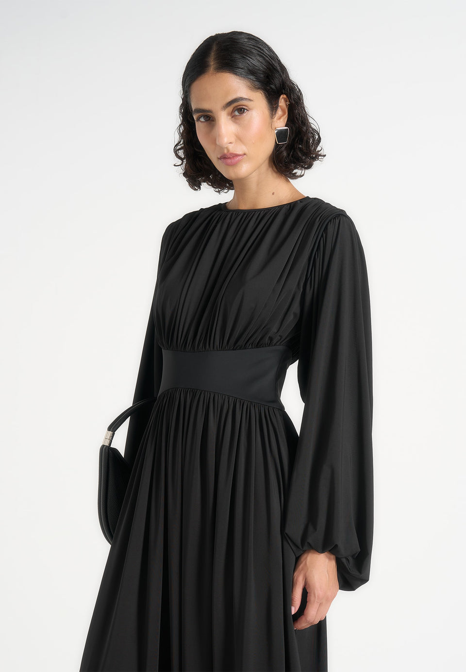 Ivana - Corset Maxi Dress with Detachable Sleeves - Black