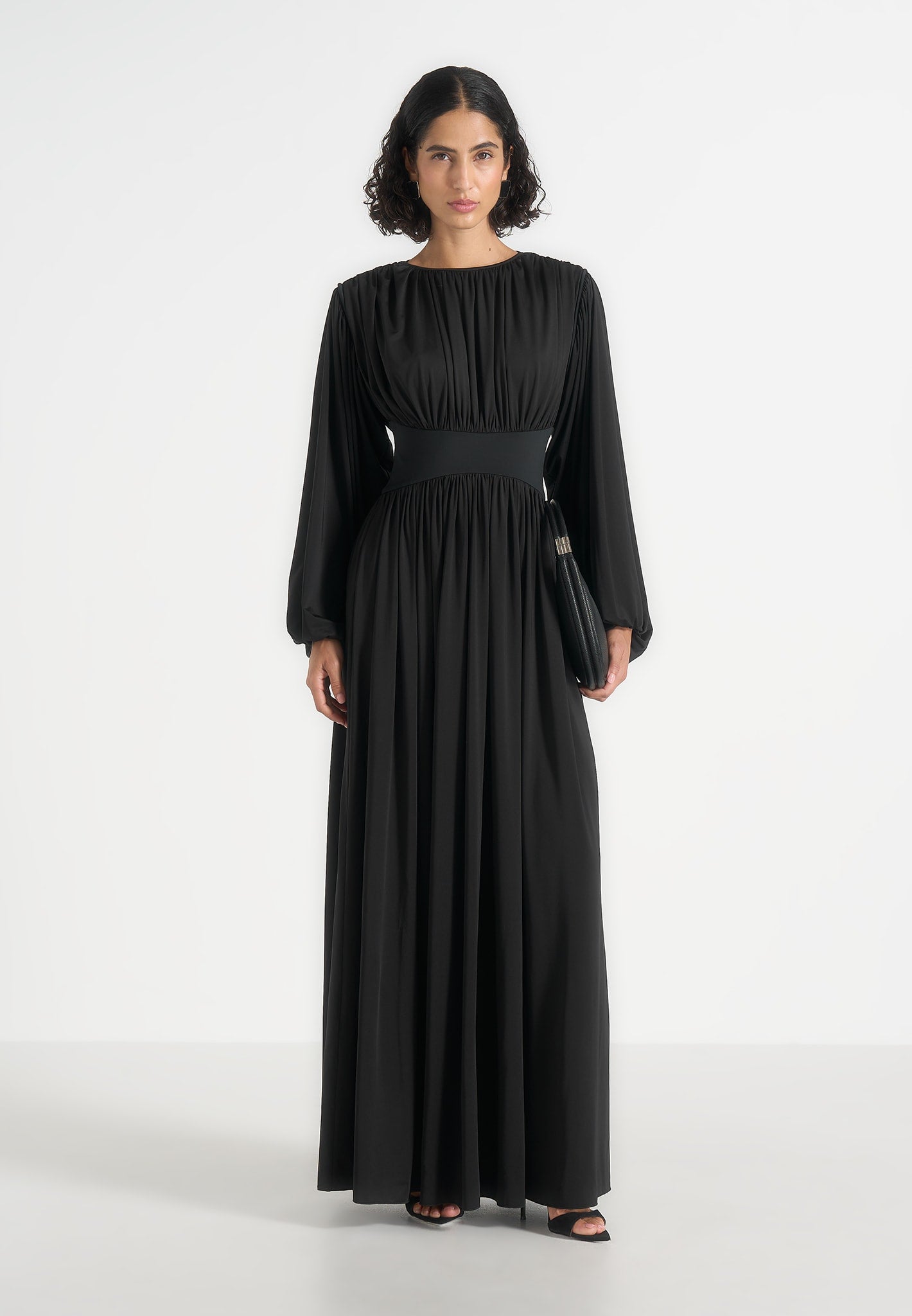 Ivana - Corset Maxi Dress with Detachable Sleeves – Black