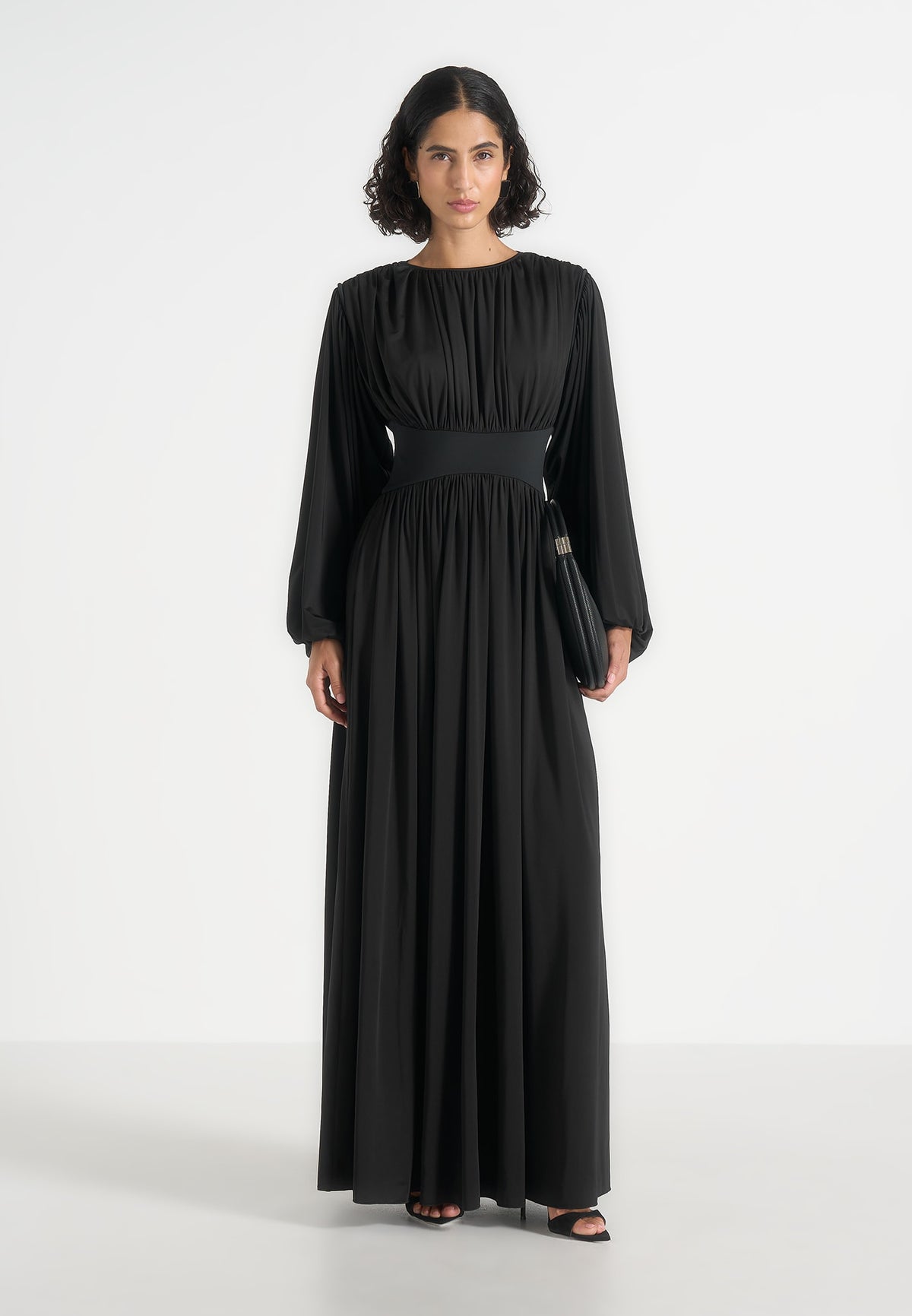 Ivana - Corset Maxi Dress with Detachable Sleeves - Black