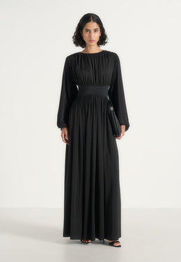 Ophelia - Corset Maxi Dress with Detachable Sleeves - Black