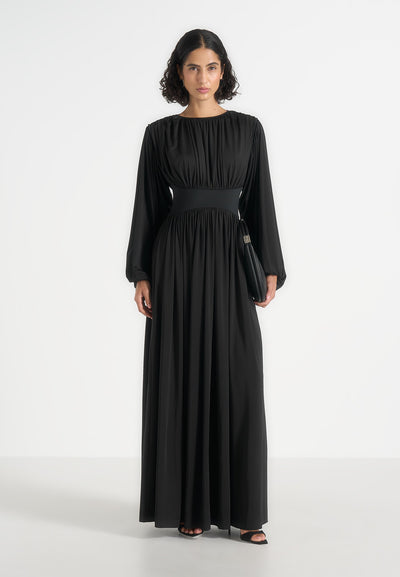 Ivana - Corset Maxi Dress with Detachable Sleeves - Black