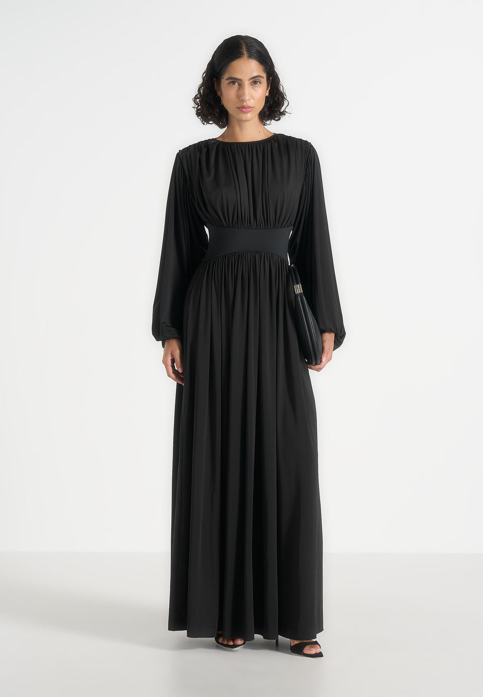 Ivana - Corset Maxi Dress with Detachable Sleeves - Black