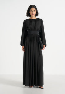Ivana - Corset Maxi Dress with Detachable Sleeves - Black