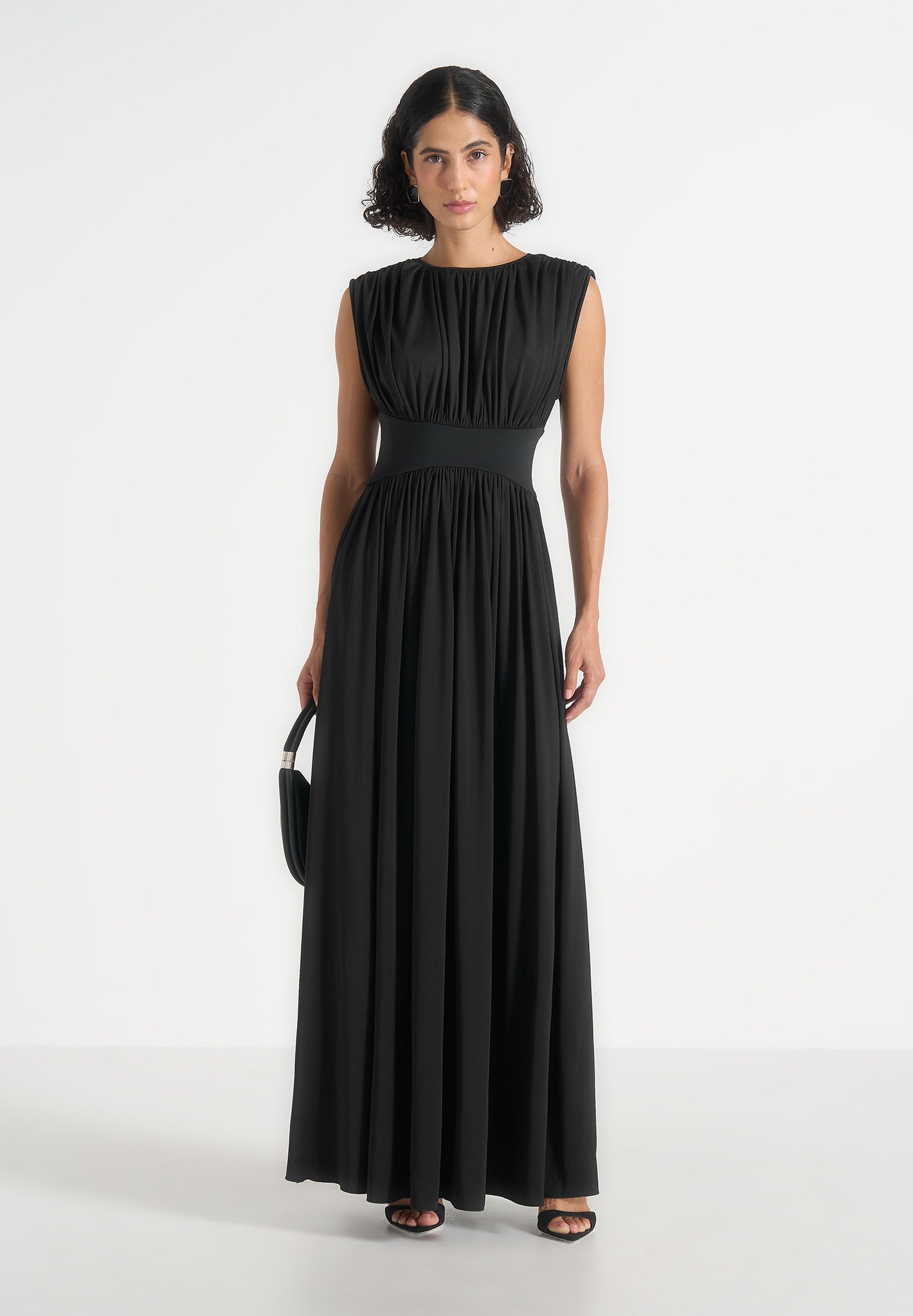 Ivana - Corset Maxi Dress with Detachable Sleeves – Black