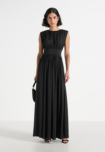 Ivana - Corset Maxi Dress with Detachable Sleeves – Black