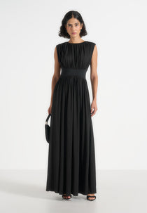 Ivana - Corset Maxi Dress with Detachable Sleeves – Black