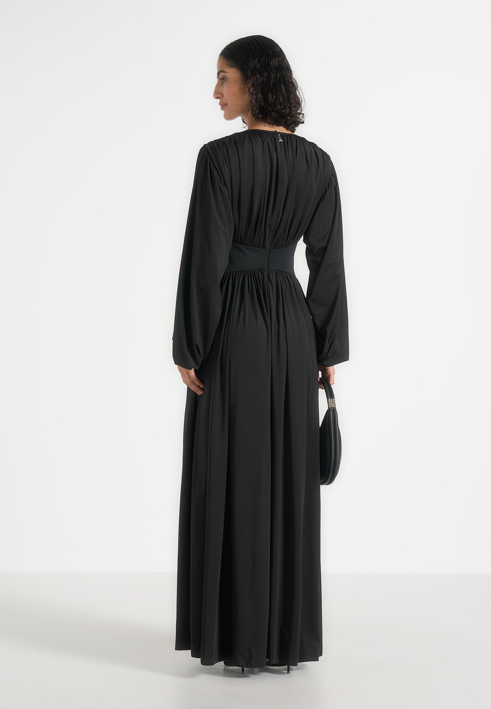 Ivana - Corset Maxi Dress with Detachable Sleeves - Black