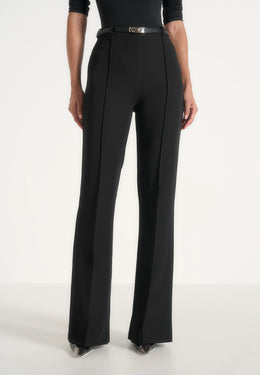 Quinn - High-Waisted Belted Fit & Flare Trousers - Black