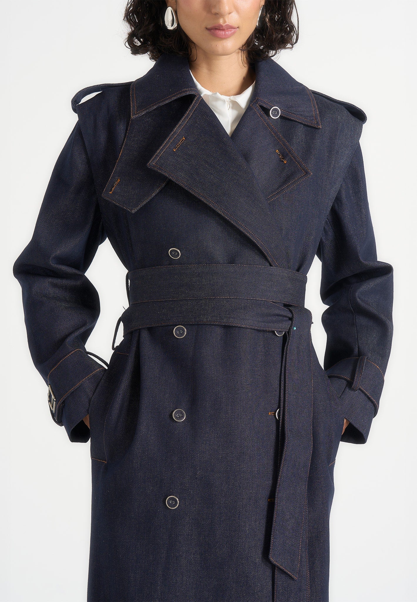 Esther - Denim Trench Coat With Double Belt - Indigo