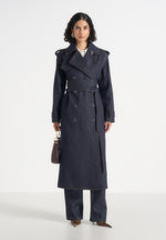 Esther - Denim Trench Coat With Double Belt - Indigo
