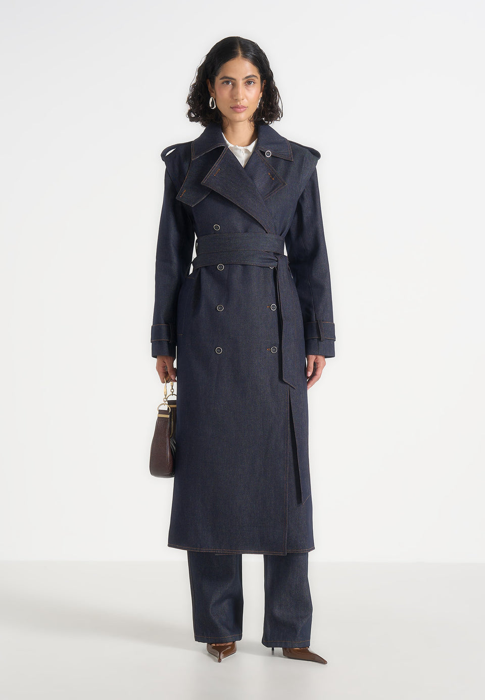 Esther - Denim Trench Coat With Double Belt - Indigo