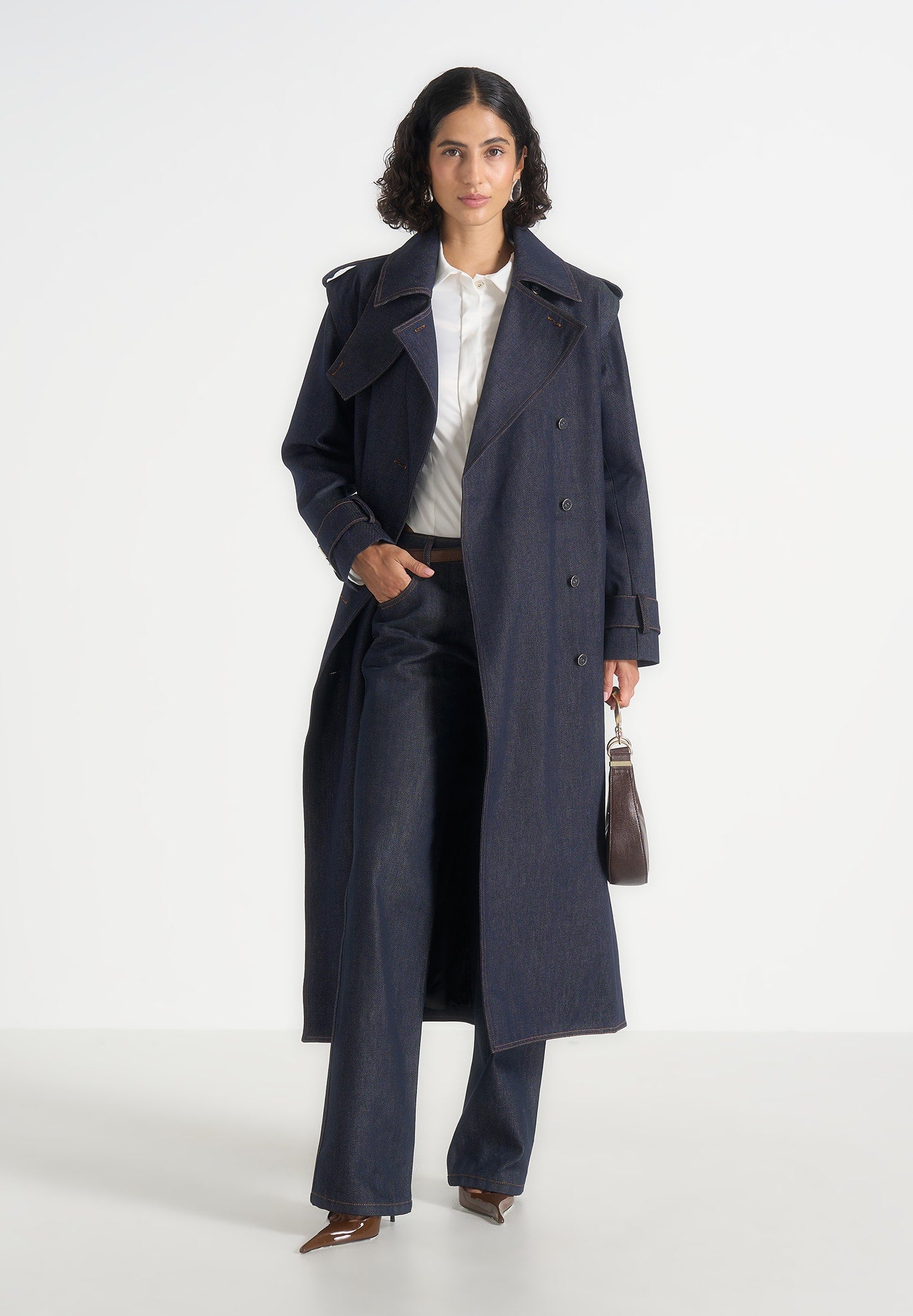 Esther - Denim Trench Coat With Double Belt - Indigo