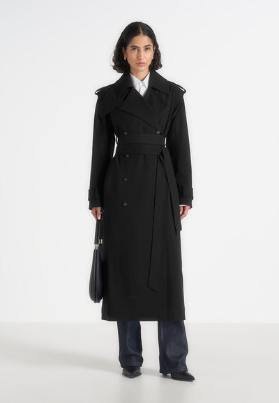 Esther - Tailored Trench Coat With Double Belt - Black