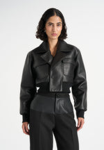 Cosette - Leather Lapel Bomber Jacket - Black