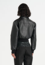 Cosette - Leather Lapel Bomber Jacket - Black