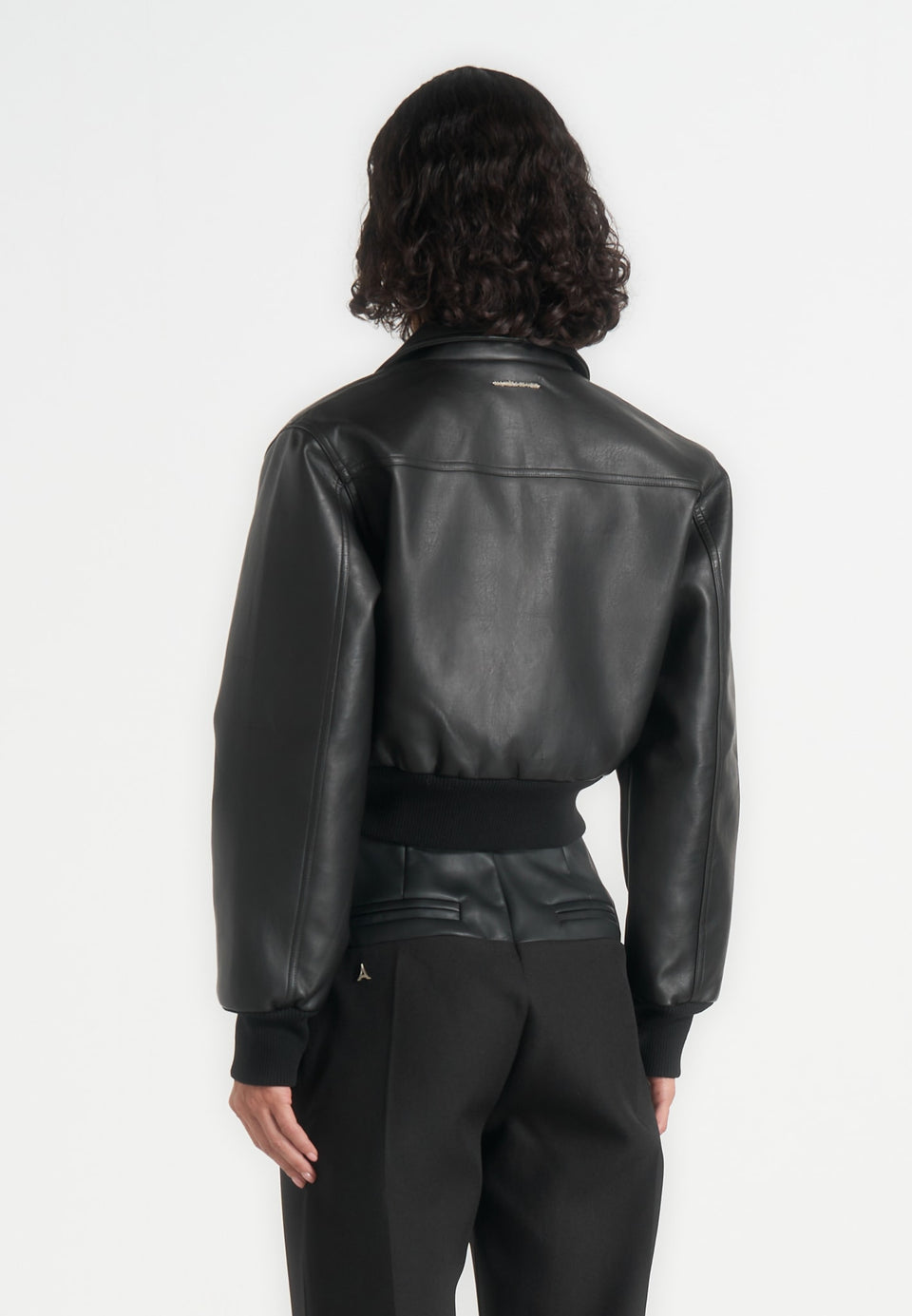 Cosette - Leather Lapel Bomber Jacket - Black