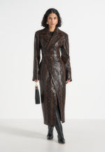 Esma - Python Asymmetric Coat with Cinch Belt - Brown