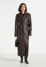 Esma - Python Asymmetric Coat with Cinch Belt - Brown