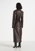 Esma - Python Asymmetric Coat with Cinch Belt - Brown