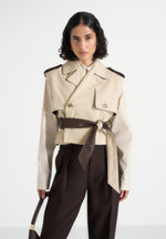 Lelia - Cropped Suede Trench 2-in-1 Gilet Coat With Belt - Beige/Brown