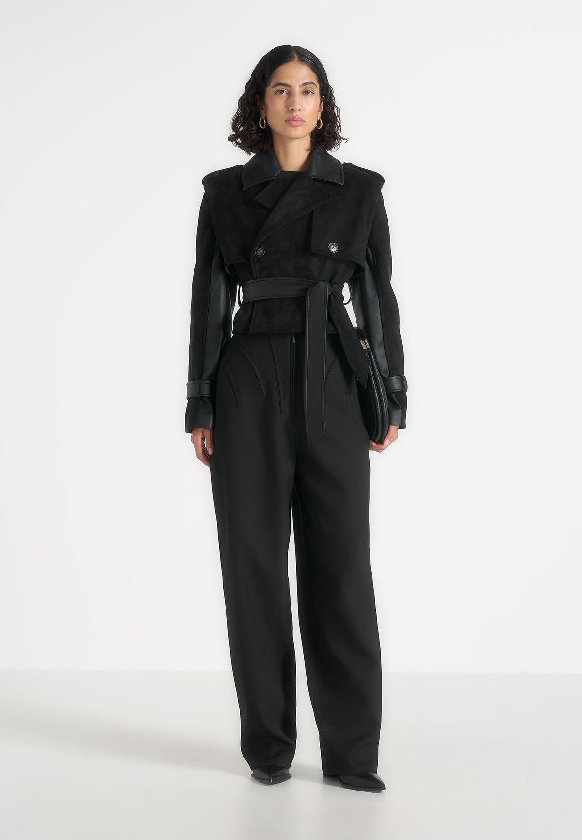 Lelia - Cropped Gabardine Trench 2-in-1 Gilet Coat With Belt - Black