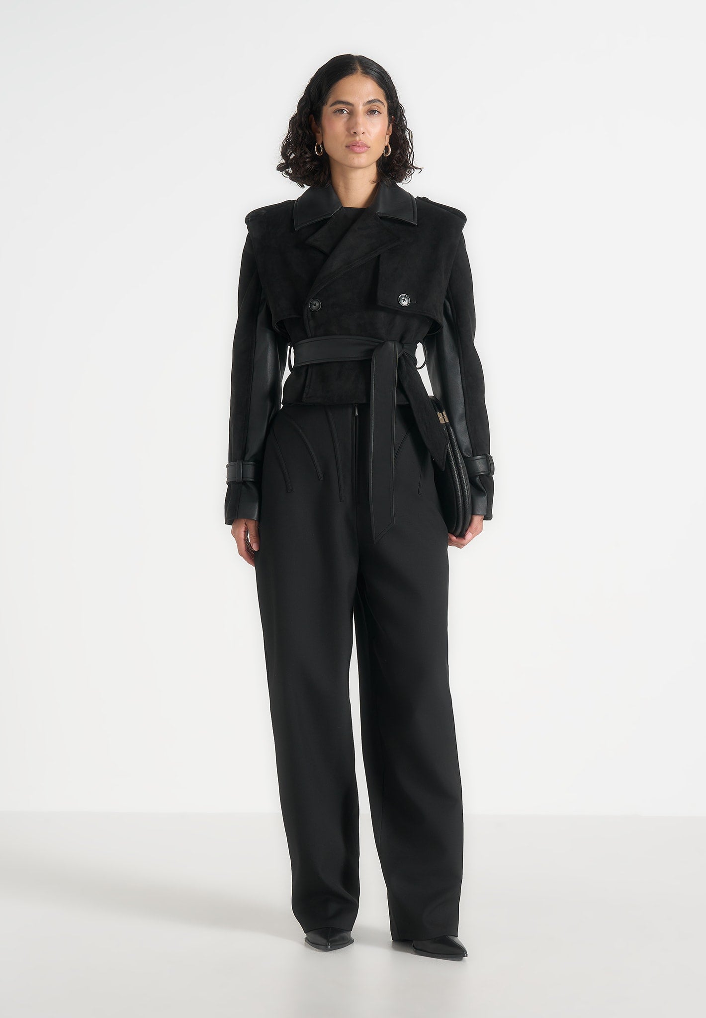 Lelia - Cropped Gabardine Trench 2-in-1 Gilet Coat With Belt - Black