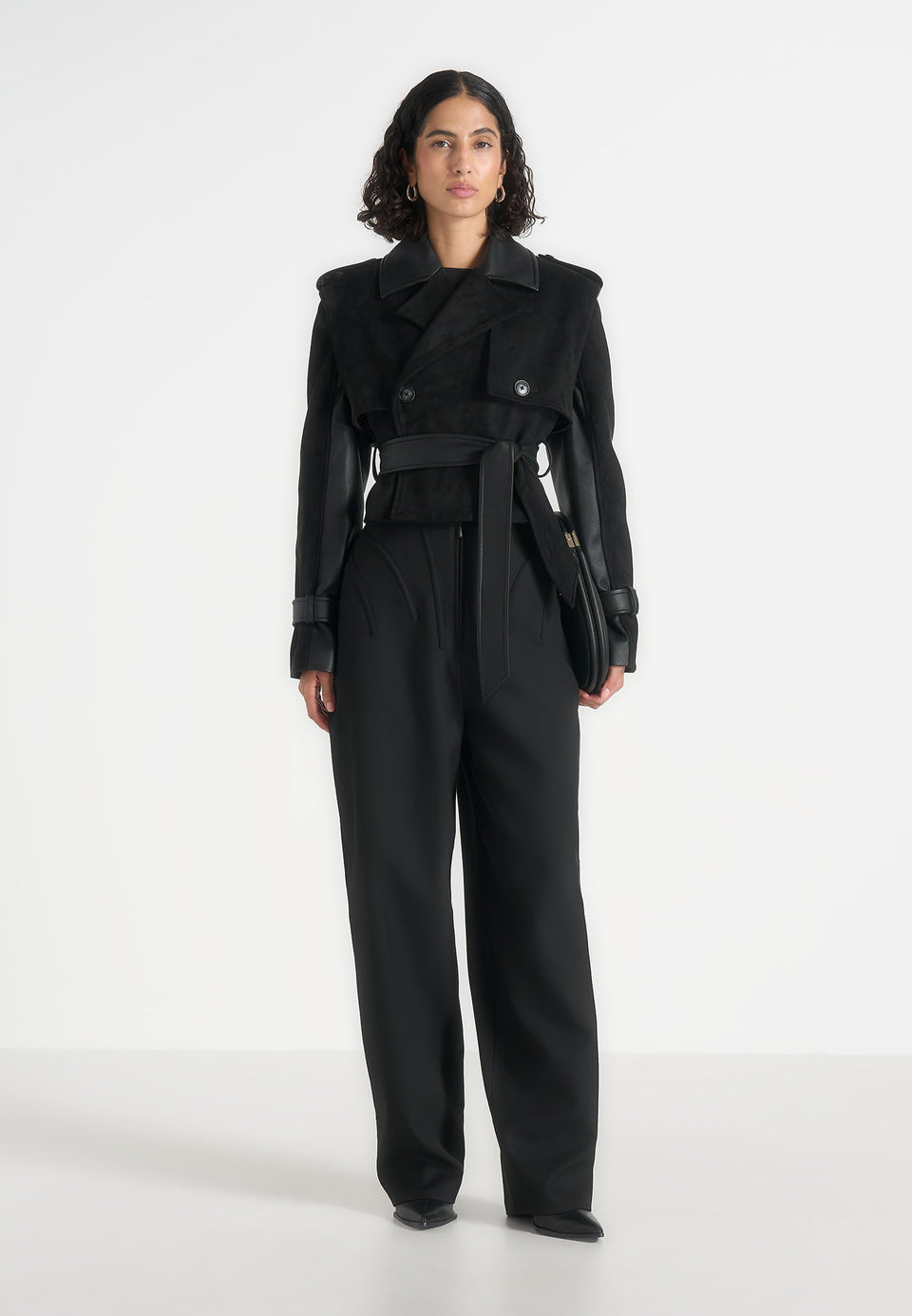 Lelia - Cropped Gabardine Trench 2-in-1 Gilet Coat With Belt - Black