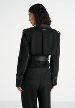 Lelia - Cropped Suede Trench 2-in-1 Gilet Coat With Belt - Black