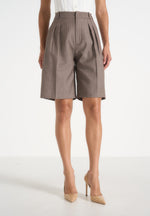 Lorette - Pinstripe Twin Pleat Tailored Shorts - Taupe