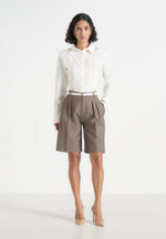 Lorette - Pinstripe Twin Pleat Tailored Shorts - Taupe