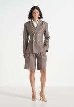 Lorette - Pinstripe Twin Pleat Tailored Shorts - Taupe