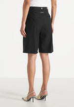 Lorette - Pinstripe Twin Pleat Tailored Shorts - Black
