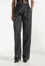 Julie - Satin Twin Pleat Trousers - Black