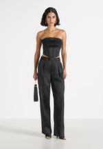 Julie - Satin Twin Pleat Trousers - Black