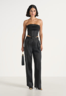 Julie - Satin Twin Pleat Trousers - Black