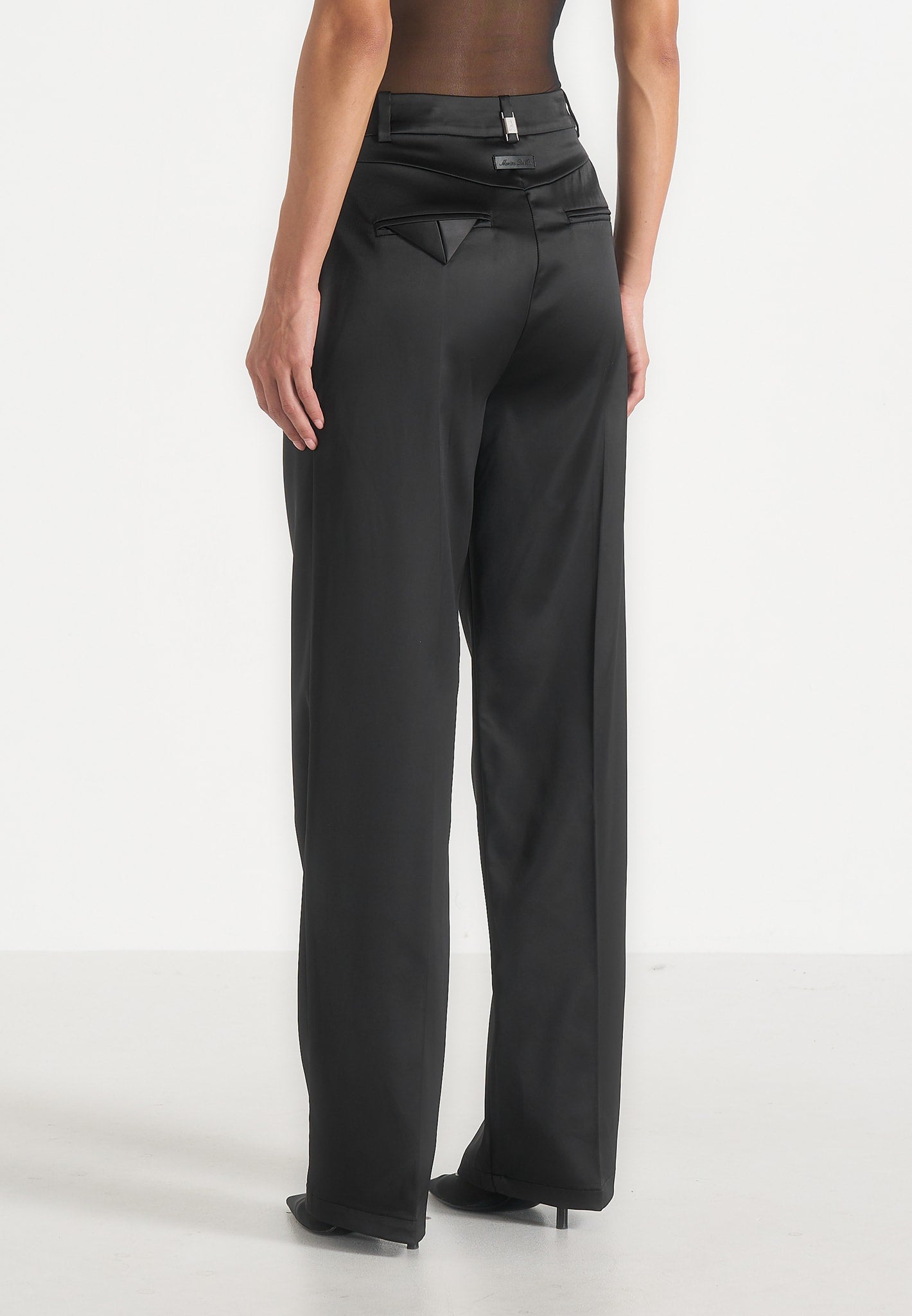 Julie - Satin Twin Pleat Trousers - Black